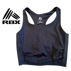 RBX Black Cropped Tank Top Built-in Sport Bra Subtle Pattern Athleisure Women S